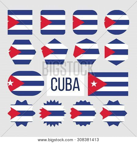 Cuba National Flag Collection Figure Set . Five Horizontal Blue And White Stripes With Red Equilater