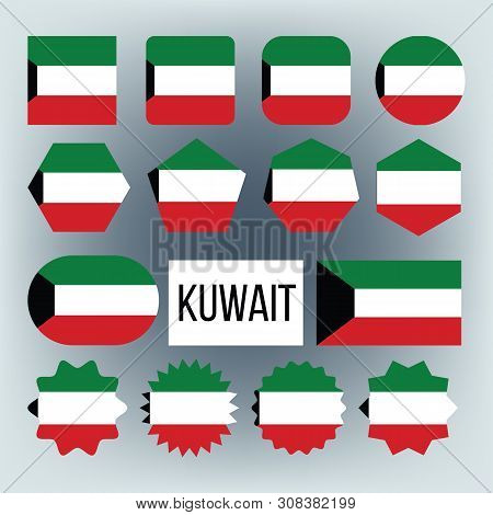 Kuwait Flag Collection Figure Icons Set . White, Green, Red And Black Color On National Patriotic Sy