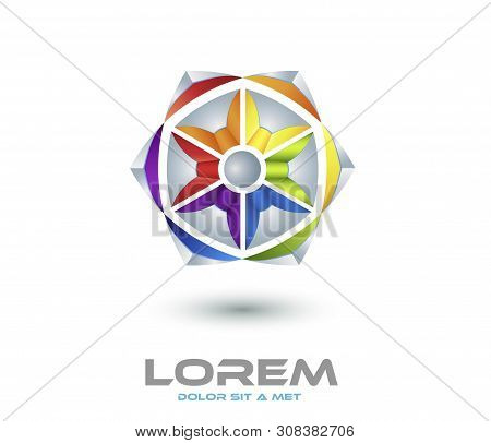 High Tech Abstract Icon - 3d Vector Red Flower Logo