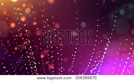 Glow Particles Are In Air As Science Fiction Of Microcosm Or Macro World Or Sci-fi. 3d Rendering Of 