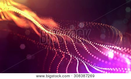 Glow Particles Are In Air As Science Fiction Of Microcosm Or Macro World Or Sci-fi. 3d Rendering Of 