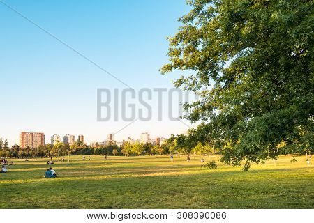 Santiago, Region Metropolitana, Chile - November 19, 2018: People Enjoying A Summer Evening In Parqu