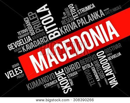 List Of Cities And Towns In The Republic Of Macedonia, Word Cloud Collage, Business And Travel Conce