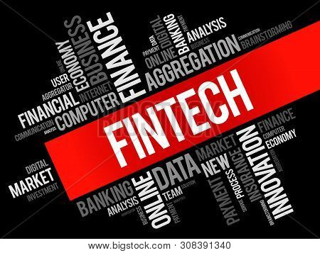 Fintech Word Cloud Collage, Business Concept Background