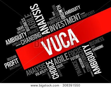 Vuca - Volatility, Uncertainty, Complexity, Ambiguity Acronym Word Cloud, Business Concept Backgroun