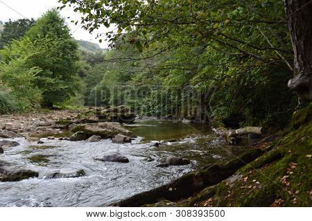 The Mighty Miera River That Empties Into The Cantabrico At Its Lierganes Pass. August 24, 2013. Lier