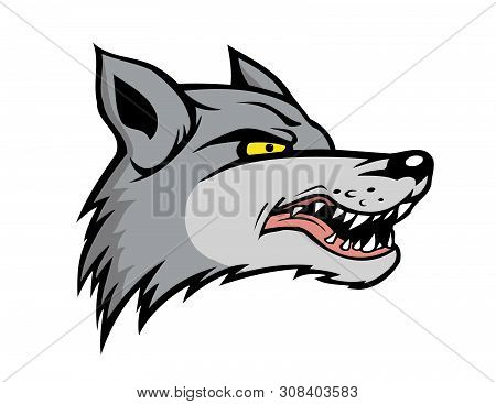 Cartoon Vector Gray Scale Illustration Wolf Mascot