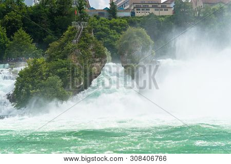 Neuhausen Am Rheinfall, Switzerland - 23 July 2019. Waterfall On The River Rhine In The City Neuhaus