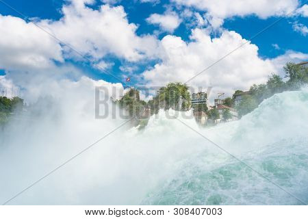 Neuhausen Am Rheinfall, Switzerland - 23 July 2019. Waterfall On The River Rhine In The City Neuhaus