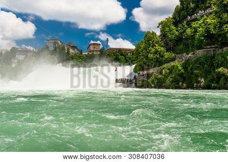 Neuhausen Am Rheinfall, Switzerland - 23 July 2019. Waterfall On The River Rhine In The City Neuhaus