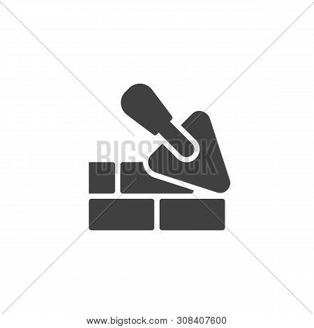 Trowel And Brick Wall Vector Icon. Brickwork Filled Flat Sign For Mobile Concept And Web Design. Mas