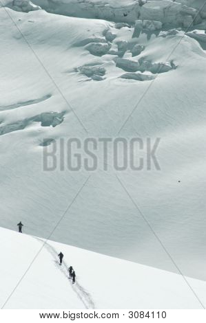 4 Skiers On The Mt Blanc