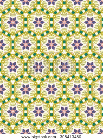 Hand Drawn Daisy Flower Mosaic Quilt Pattern. Vector Seamless Background. Symmetry Geometric Floral 