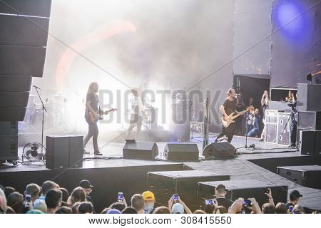 Lviv, Ukraine - June 18, 2019: Okean Elzy Rock Band Concert Outdoors Stage