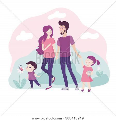 Printhappy Young Family Walking Together In Nature
