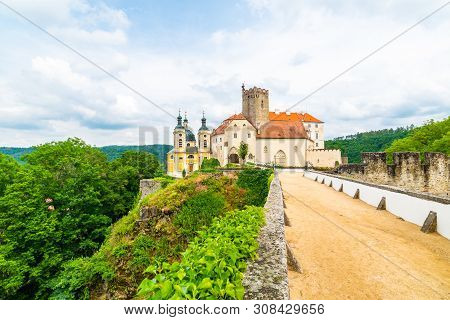 View Of Beautiful Castle Vranov Nad Dyji, Moravian Region In Czech Republic. Ancient Chateau Built I