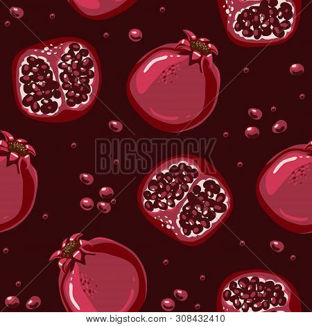 Pomegranate Hand Drawn Seamless Pattern Background. Vector Illustration Eps10