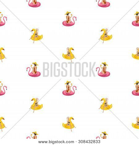 Hand Drawn Vector Seamless Pattern Background With Cartoon Women. Summer Time People. Vector Eps 10