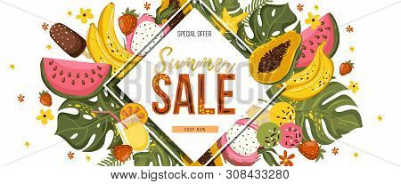 Summer Sale Horizontal Banner. Modern Graphic Design. Vector Eps10