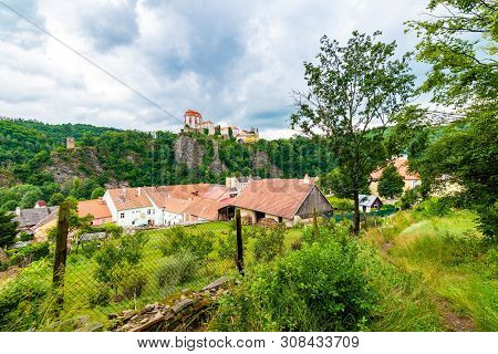 View Of Beautiful Castle Vranov Nad Dyji, Moravian Region In Czech Republic. Ancient Chateau Built I