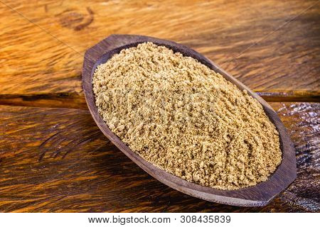 Sweet Peanut Ground And Made In Brazil, Called Paçoca, Food On Rustic Wooden Table, With Space For T