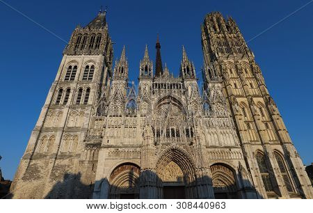 Rouen Cathedral Is A Roman Catholic Church In Rouen, Normandy. The Cathedral Is In The Gothic Archit