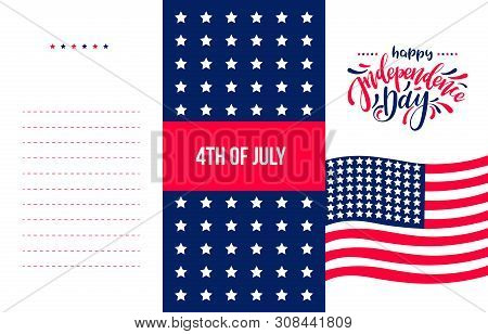 Happy Independence Day Usa, Hand Radwn Lettering On White Background