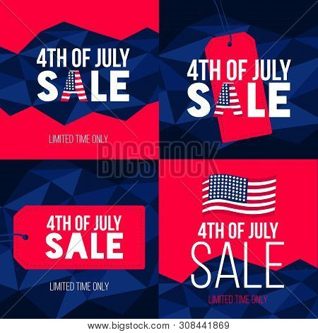Happy Independence Day Usa, , Set Of Cards With Usa Flag And Lettering. National American Holiday Ve