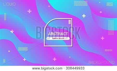 Blue And Pink Geometric Background With Trendy Gradients Composition And Simple Shapes. Wide Abstrac