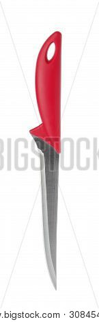 Boning Knife With Red Handle Isolated On White