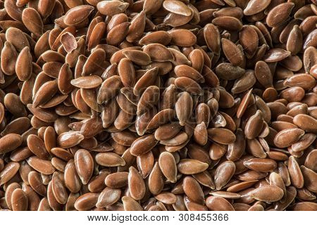 Brown Flax Seeds Horizontal Background Image Of Fresh Food