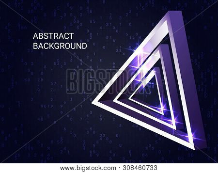 Triangle Metal Sparkle On Background. Minimal Geometric Background. Abstract Composition. 3d Vector 