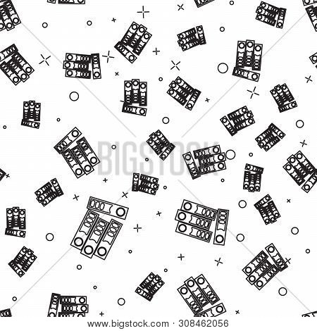 Black Line Office Folders With Papers And Documents Icon Isolated Seamless Pattern On White Backgrou