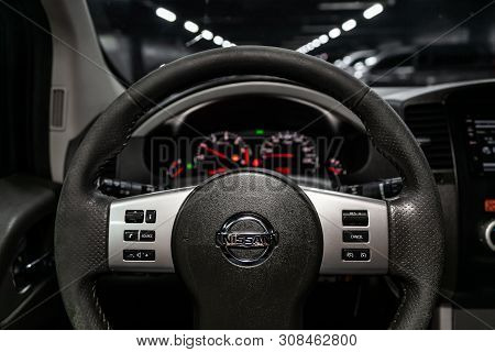 Novosibirsk, Russia - June 22, 2019:  Nissan Pathfinder, Close-up Of The Dashboard, Speedometer, Tac