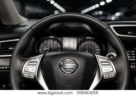 Novosibirsk, Russia - June 22, 2019:  Nissan X-trail,  Close-up Of The Dashboard, Speedometer, Tacho
