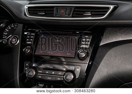 Novosibirsk, Russia - June 22, 2019:  Nissan X-trail,  Close-up Of The Dashboard, Adjustment Of The 