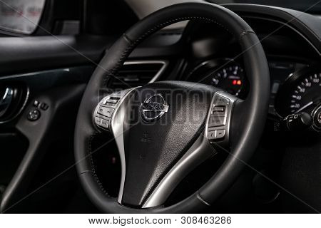 Novosibirsk, Russia - June 22, 2019:  Nissan X-trail,  Close-up Of The Dashboard, Speedometer, Tacho
