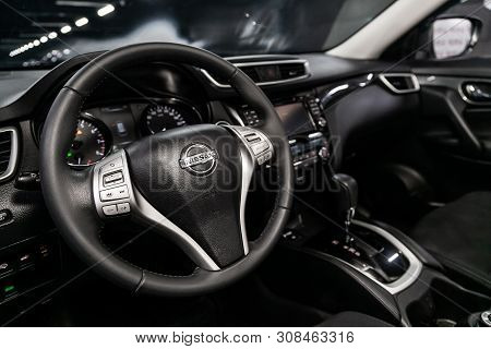 Novosibirsk, Russia - June 22, 2019:  Nissan X-trail,  Close-up Of The Dashboard, Speedometer, Tacho