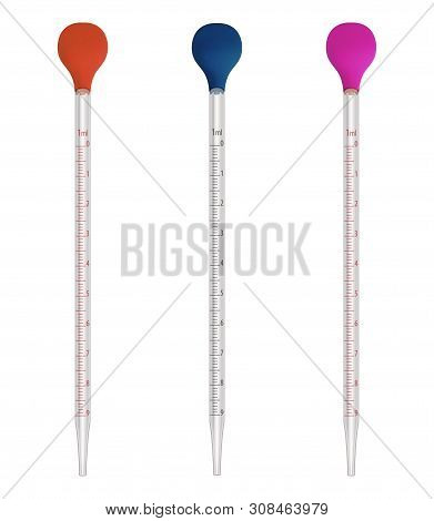 Measured Pipettes For Chemical And Biochemical Research. Glass Vessel Used For Accurate Measurement,