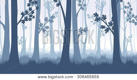 Forest Trees Background. Tree Trunks Texture, Forest Horizontal Seamless Pattern, Forested Nature La