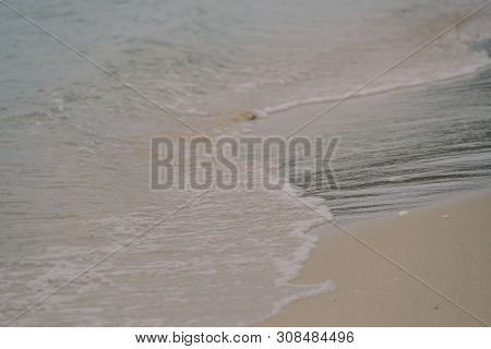 Beach Top View With Wave Foam. Stock Photo Image Of Blue Color Of Ocean Water, Sea Surface. Soft Blu