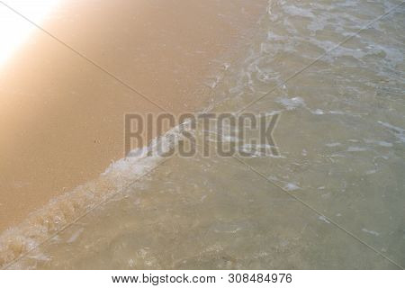 Beach Top View With Wave Foam. Stock Photo Image Of Blue Color Of Ocean Water, Sea Surface. Soft Blu