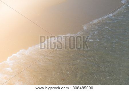 Beach Top View With Wave Foam. Stock Photo Image Of Blue Color Of Ocean Water, Sea Surface. Soft Blu