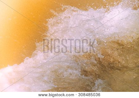 Beach Top View With Wave Foam. Stock Photo Image Of Blue Color Of Ocean Water, Sea Surface. Soft Blu