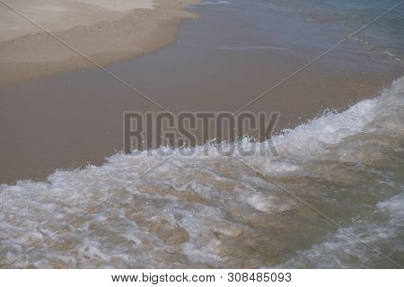 Beach Top View With Wave Foam. Stock Photo Image Of Blue Color Of Ocean Water, Sea Surface. Soft Blu