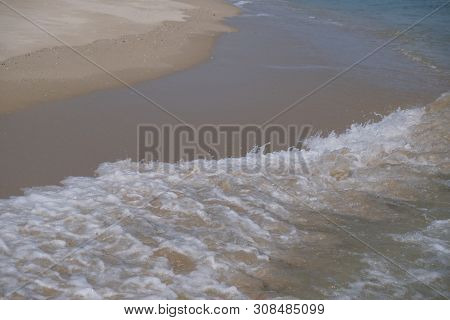 Beach Top View With Wave Foam. Stock Photo Image Of Blue Color Of Ocean Water, Sea Surface. Soft Blu