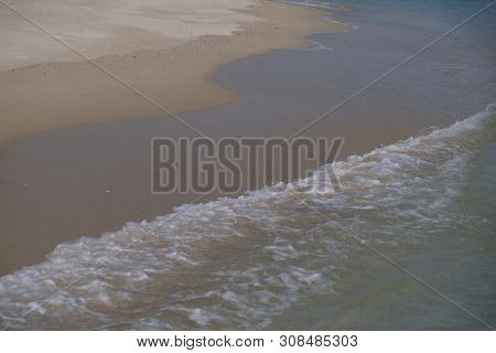 Beach Top View With Wave Foam. Stock Photo Image Of Blue Color Of Ocean Water, Sea Surface. Soft Blu