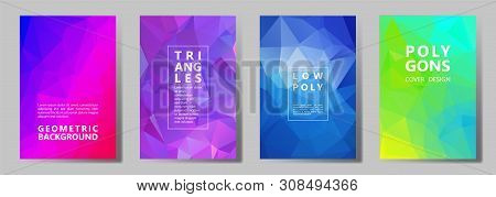 Facet Low Poly Multicolor Cover Page Layouts Vector Graphic Design Set. Crystal Texture Low Poly Pat