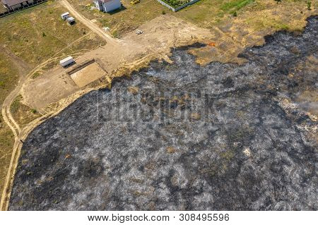 Heavy Smoke In Steppe. Forest And Steppe Fires Destroy Field, Steppes During Severe Droughts. Fire,
