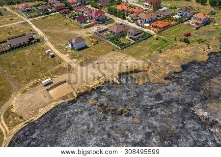 Heavy Smoke In Steppe. Forest And Steppe Fires Destroy Field, Steppes During Severe Droughts. Fire,